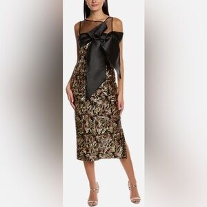 JS Collections Women Sequined Bow Dress Black Gold Size 6 8616175 Midi Wedding